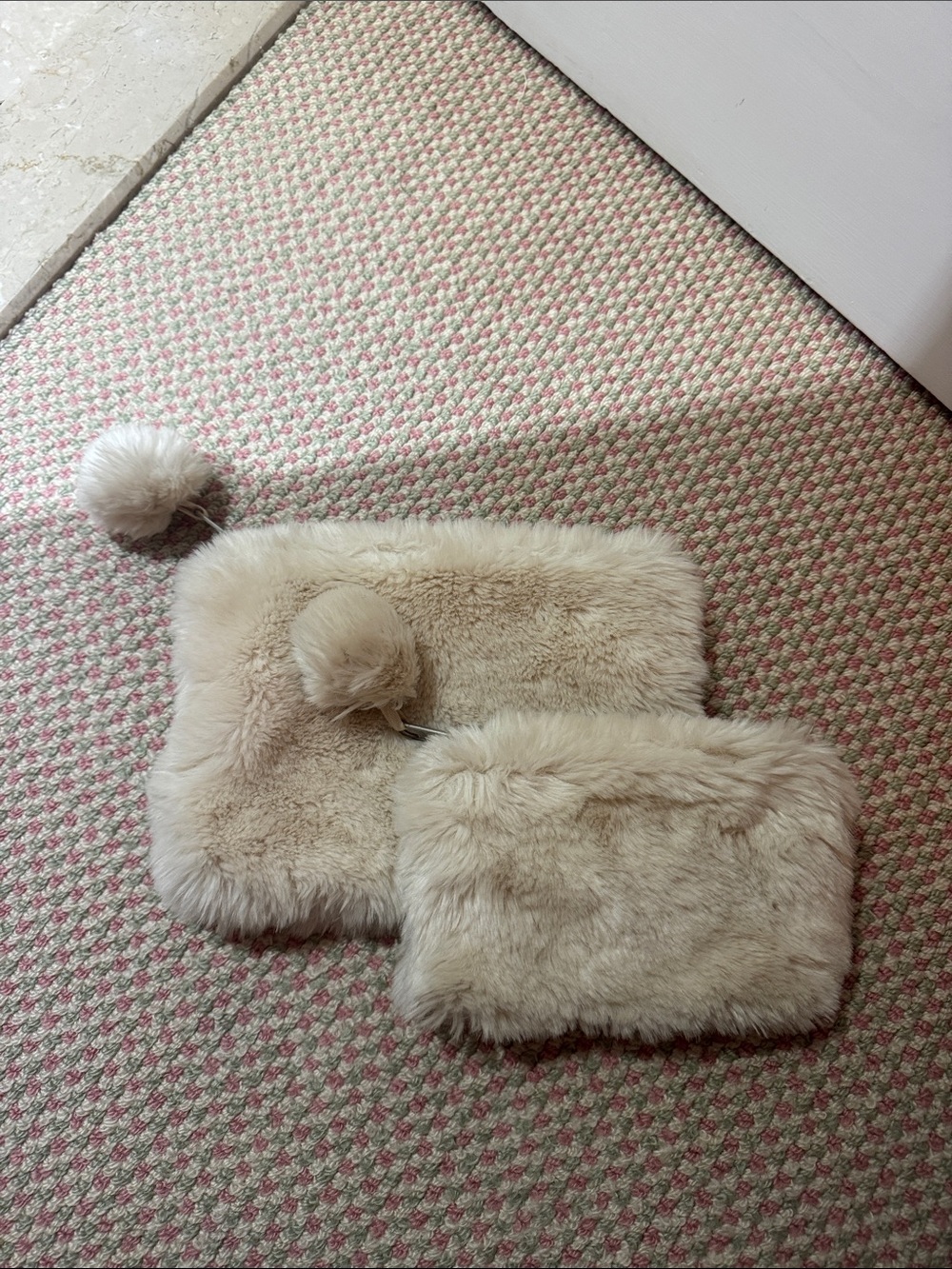 PB Teen Plush Faux Fur Clutch and Pouch Set - Cream